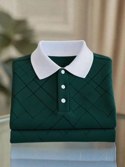 Men's Business Casual Logo Button Short Sleeve Polo Shirt