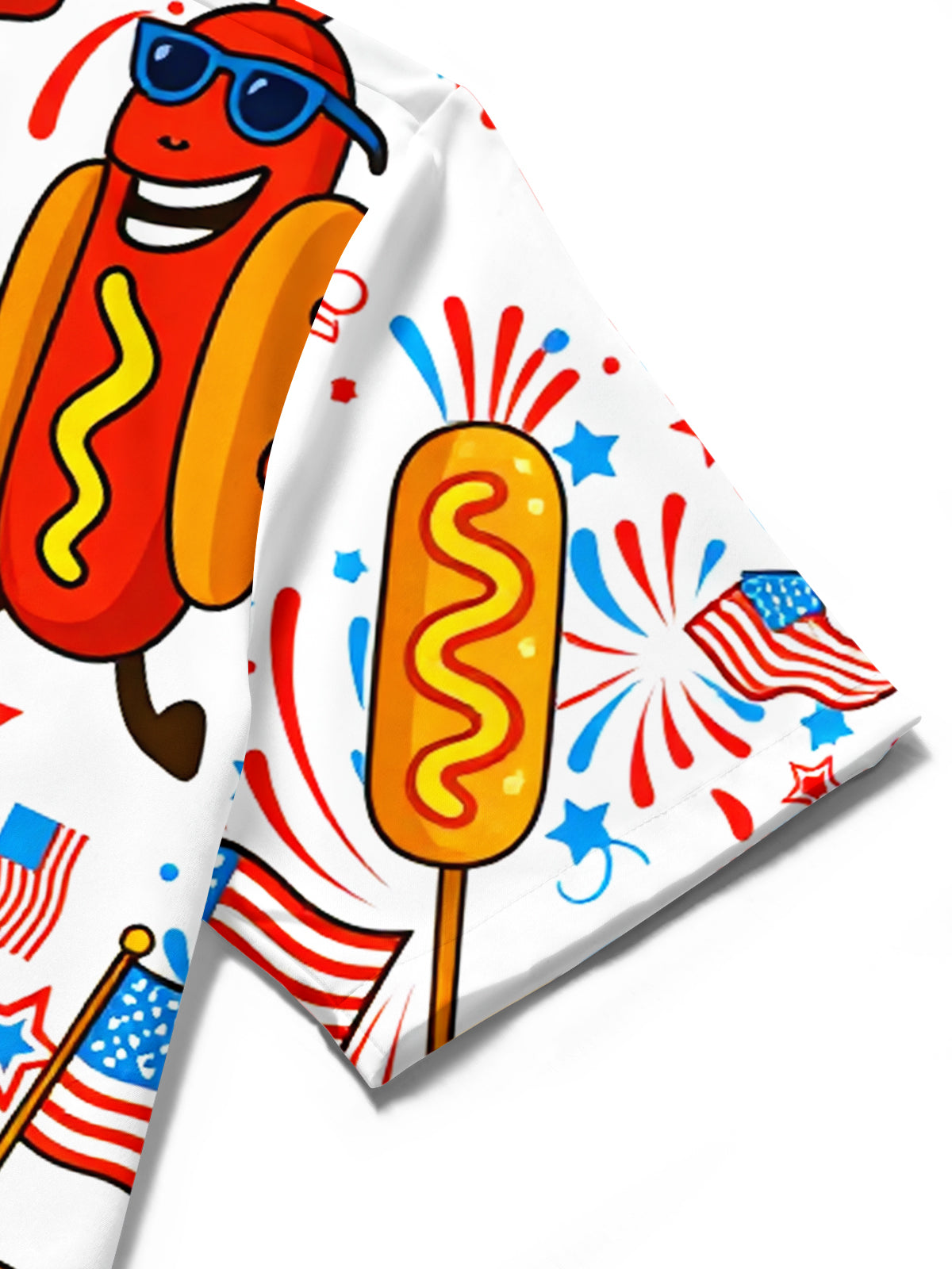 American Flag Hot Dog Burger Funny Print Men's Pocket Short Sleeve Shirts