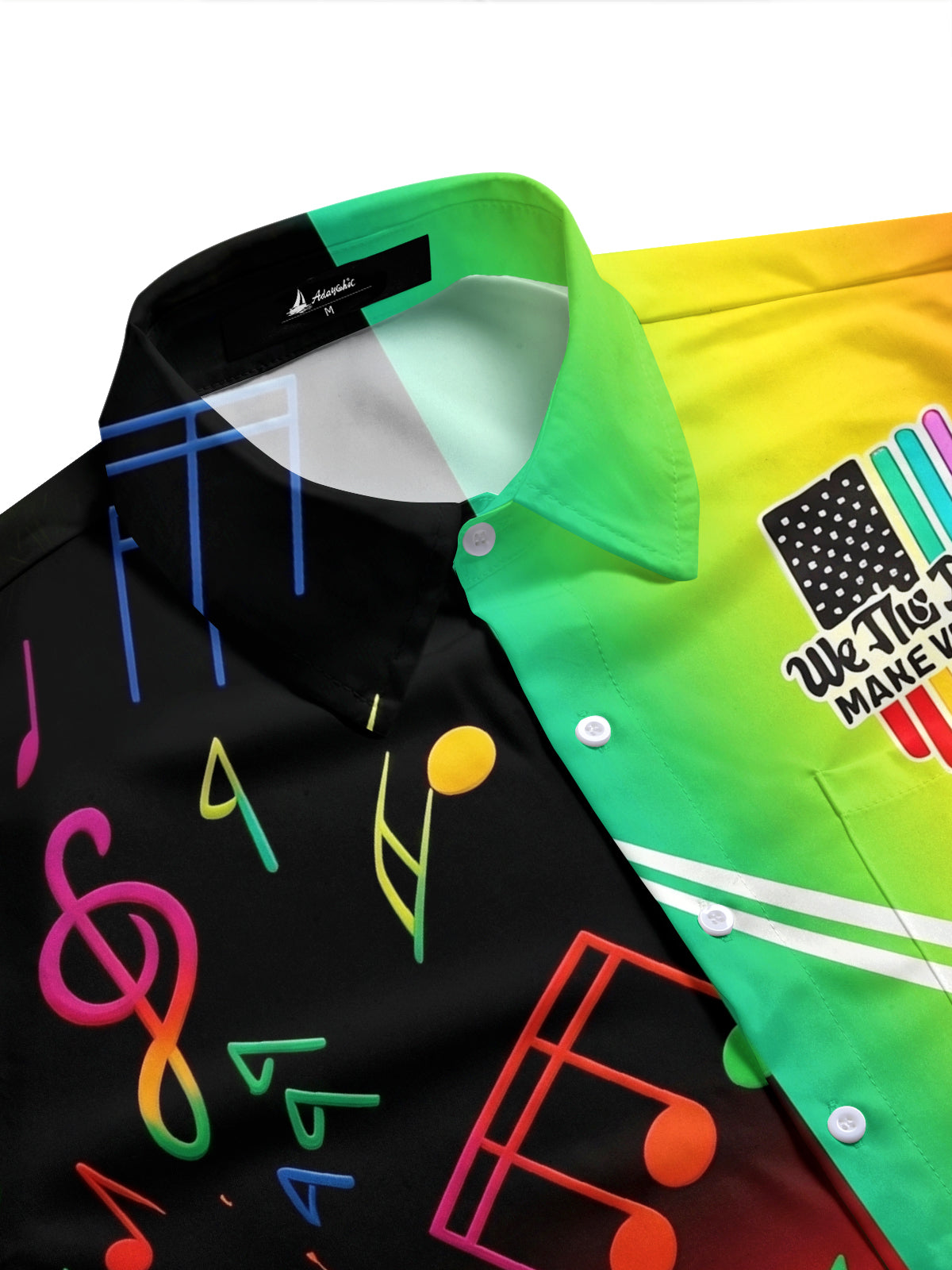 Pride Month Colorful Music Note American Flag Men's Pocket Short Sleeve Shirts
