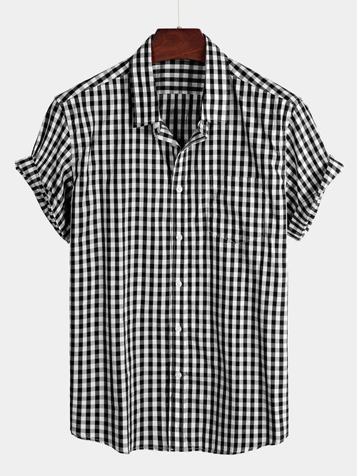 Men's Casual Solid Color Plaid Cotton Pocket Shirt