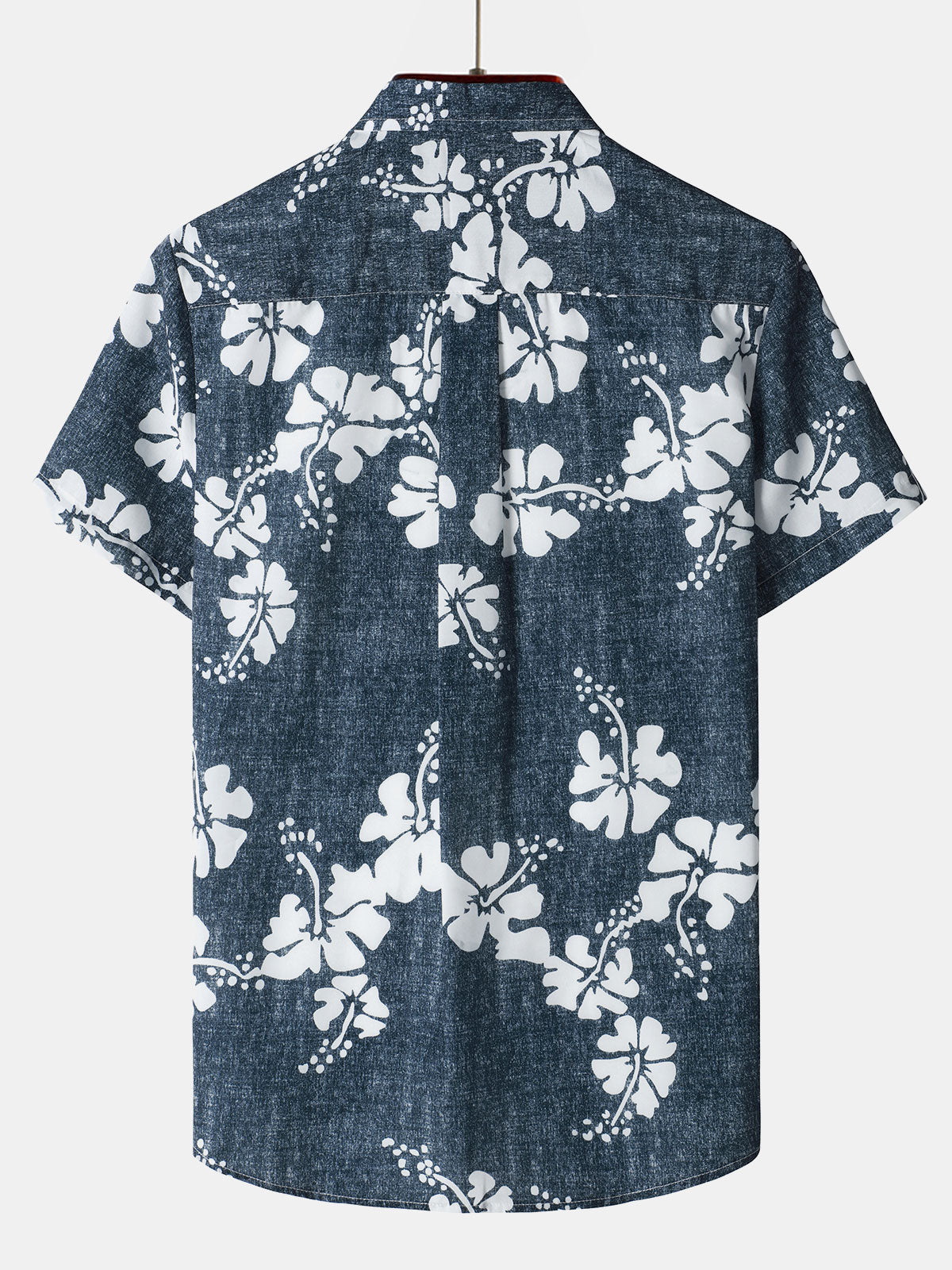 Men's Floral Hawaiian Pocket Navy Blue Button Up Short Sleeve Shirt