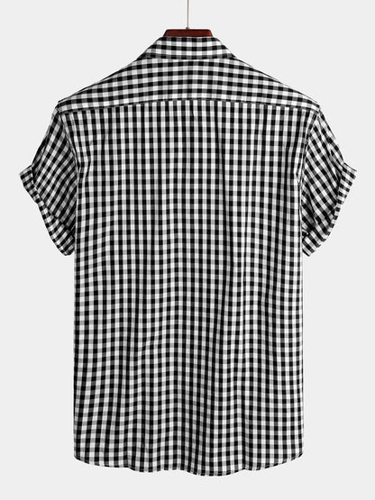 Men's Casual Solid Color Plaid Cotton Pocket Shirt