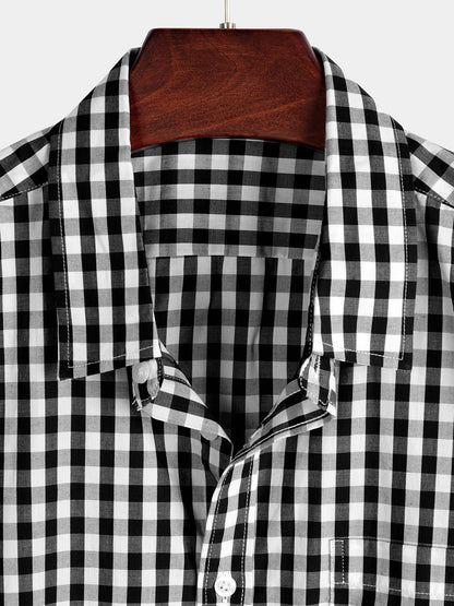 Men's Casual Solid Color Plaid Cotton Pocket Shirt