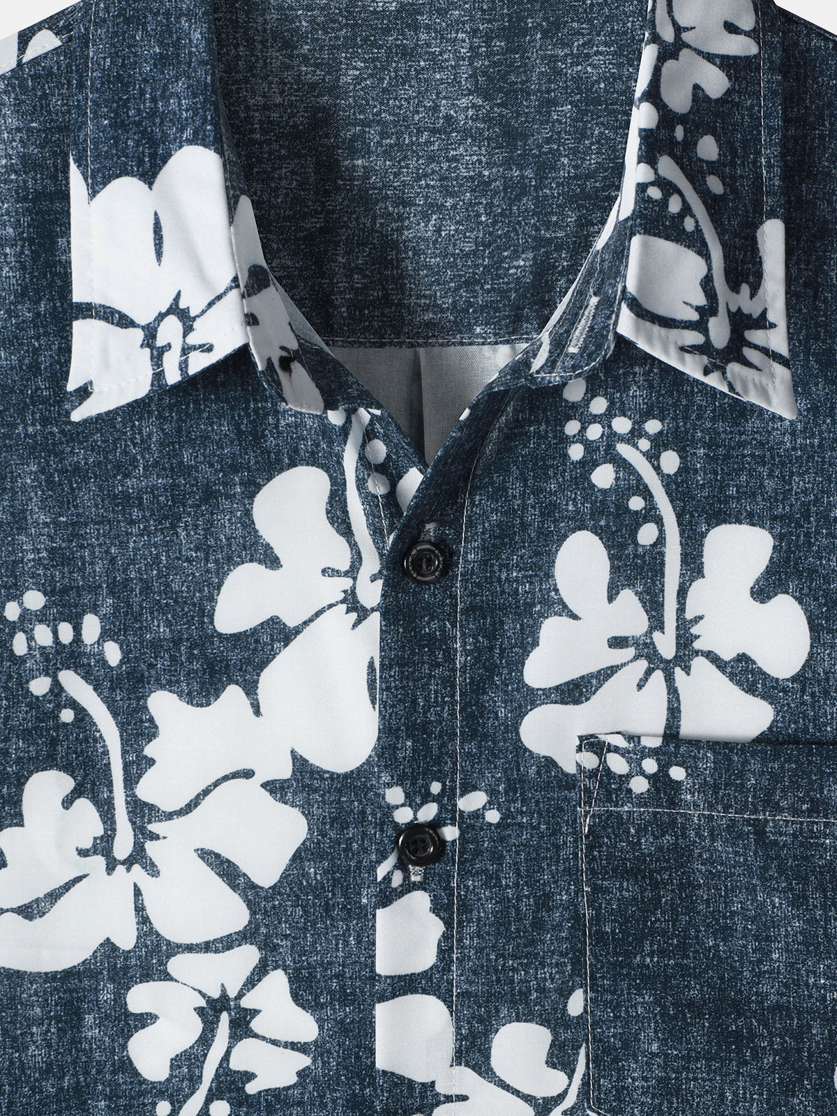 Men's Floral Hawaiian Pocket Navy Blue Button Up Short Sleeve Shirt