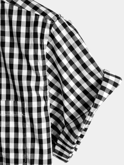 Men's Casual Solid Color Plaid Cotton Pocket Shirt