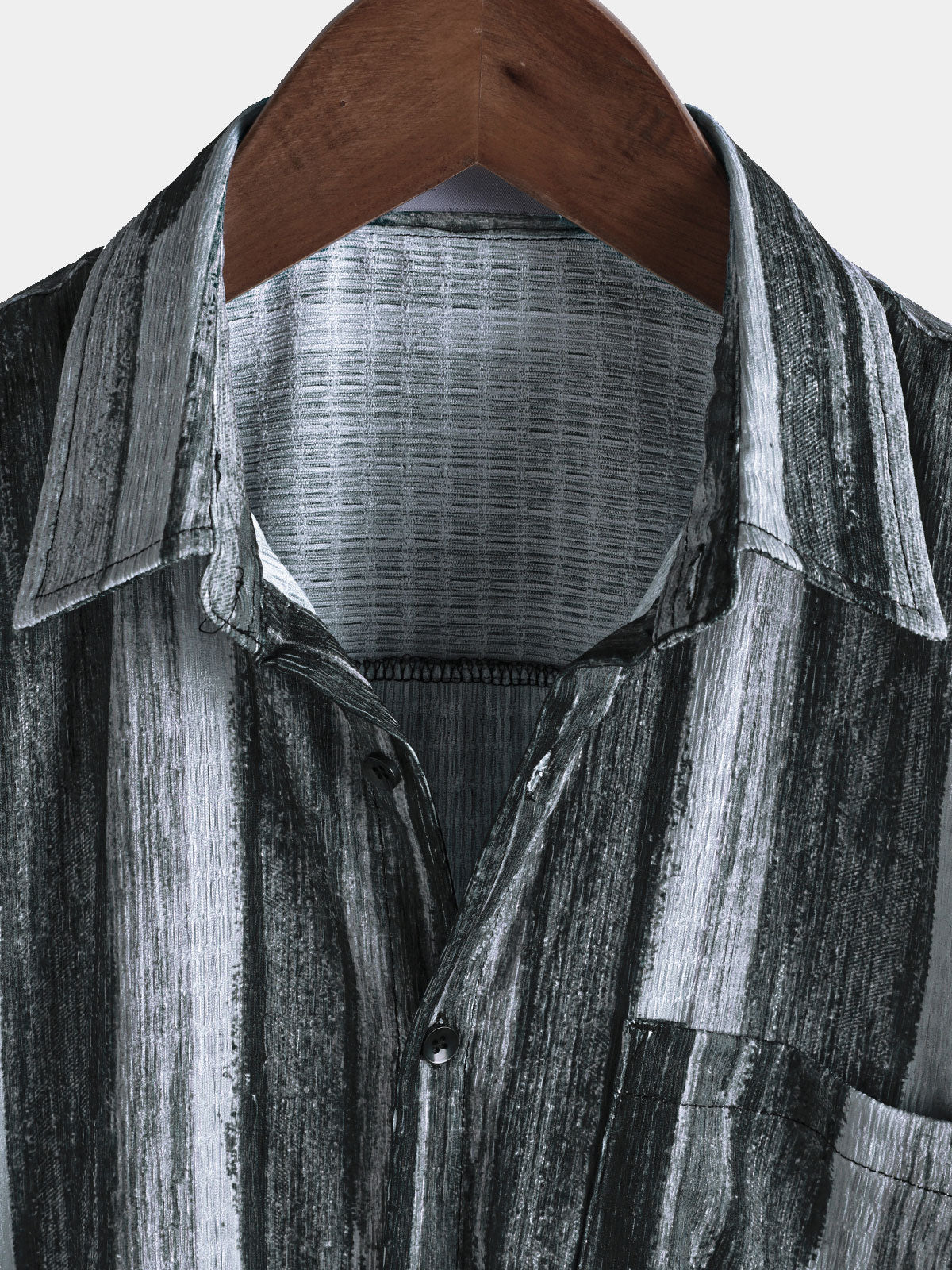 Men’s Vintage Black Striped Hawaiian Button Up Short Sleeve Shirt