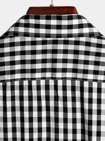 Men's Casual Solid Color Plaid Cotton Pocket Shirt