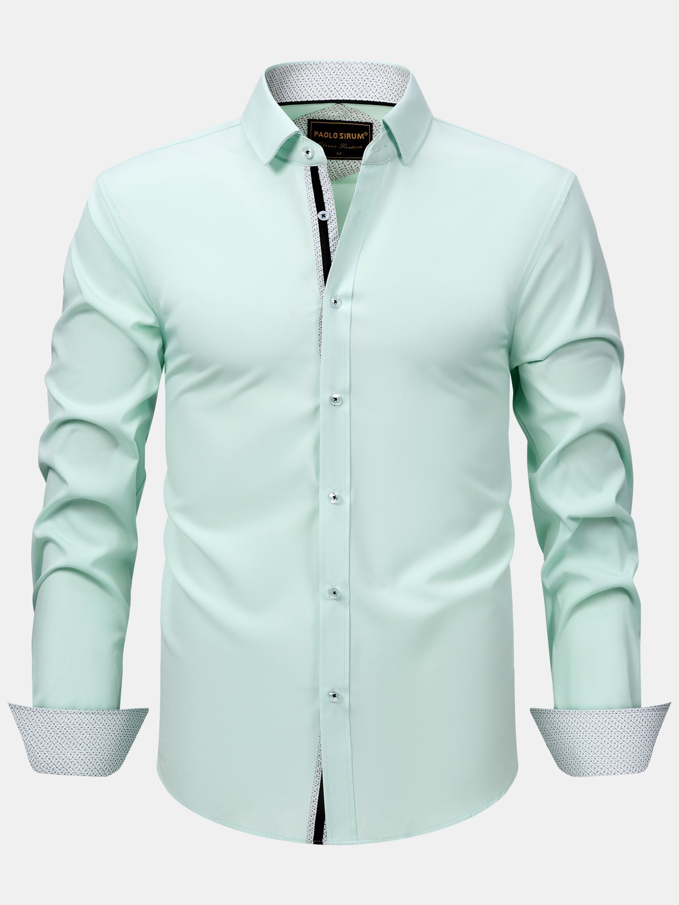 Long Sleeve Contrast Button Up Dress Shirt