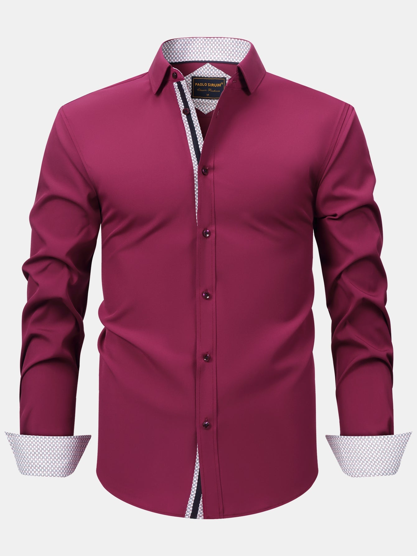 Long Sleeve Contrast Button Up Dress Shirt