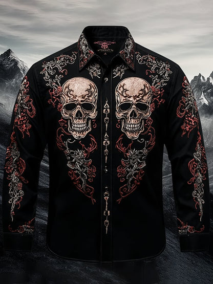 Men's Vintage Gothic Skull Pattern Long Sleeve Shirt