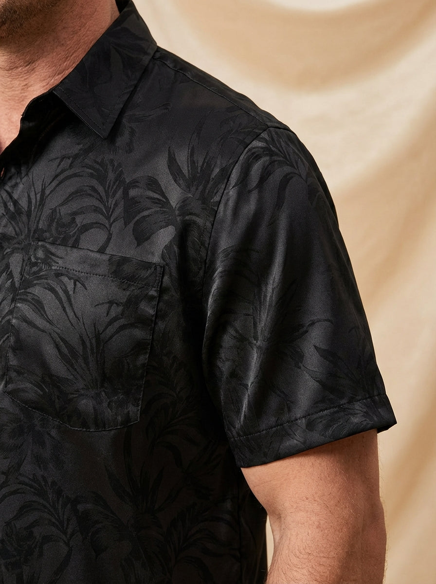 Men's Summer Jacquard Casual Button Up Pocket Floral Short Sleeve Beach Shirt