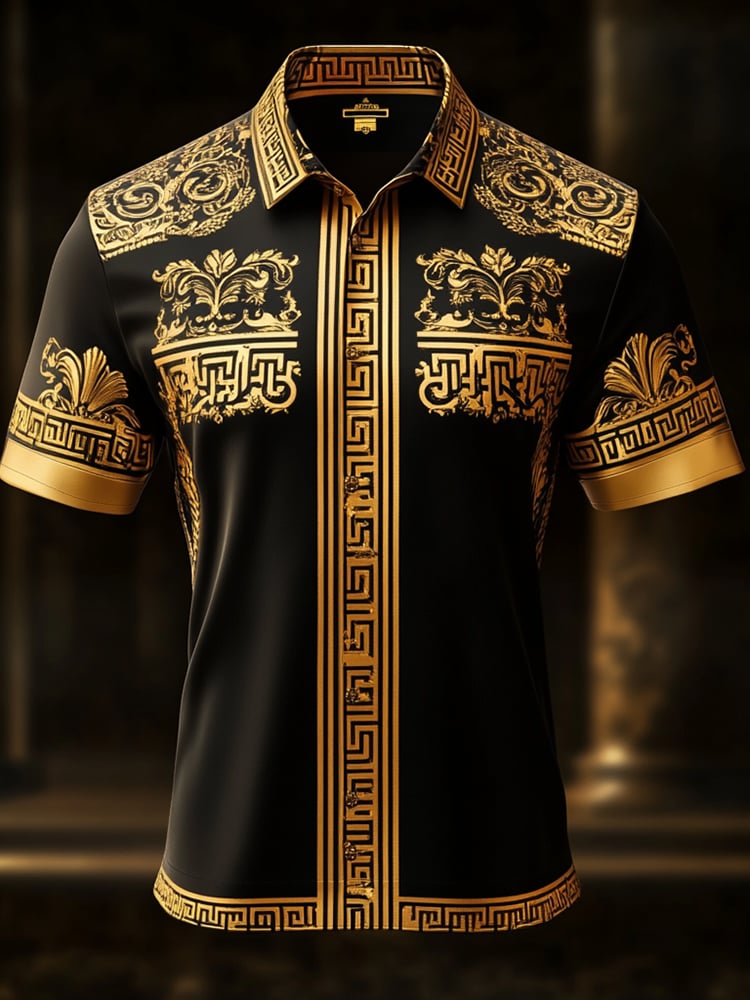 Men's Satin Luxe Print Short Sleeve Button Shirt