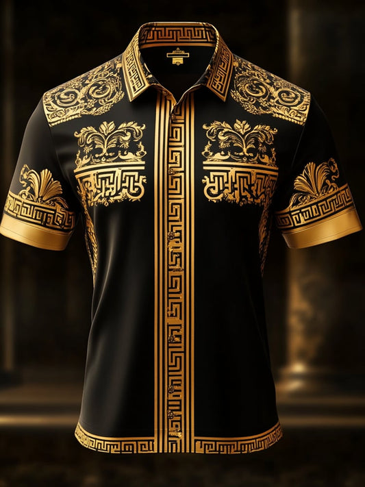 Men's Satin Luxe Print Short Sleeve Button Shirt