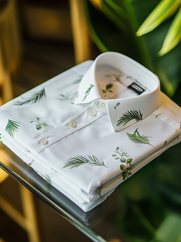 Men's Business Casual Leaf Lapel Short Sleeve Shirt
