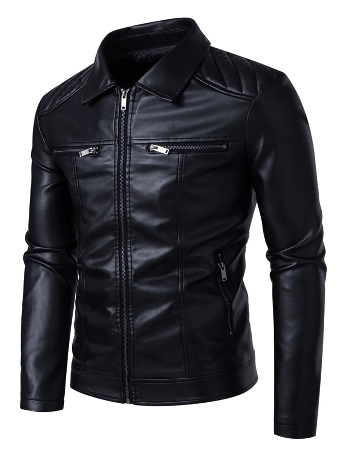 Men'S Stylish Casual Stitching Lapel Motorcycle Leather Jacket