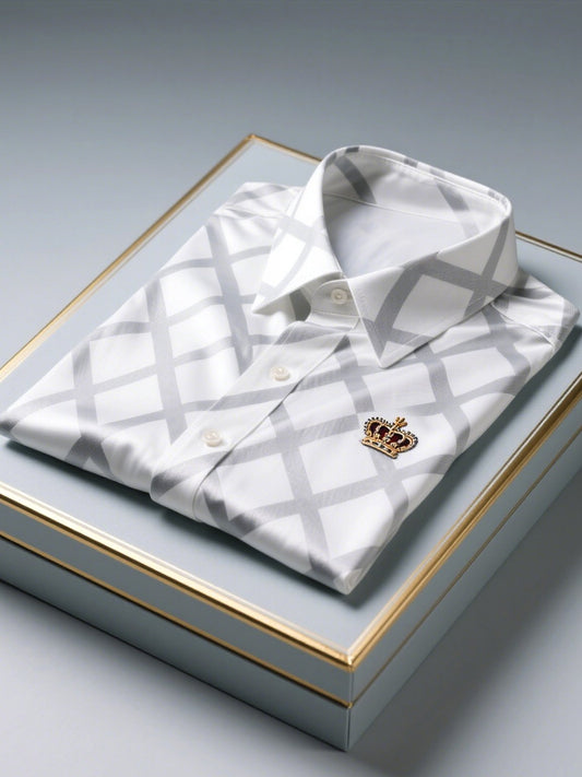 Men's Satin Luxury Business Striped Short Sleeve Button Shirt