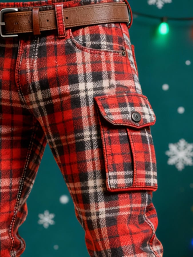 Men's plaid pocket Christmas cargo pants