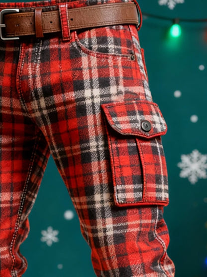 Men's plaid pocket Christmas cargo pants