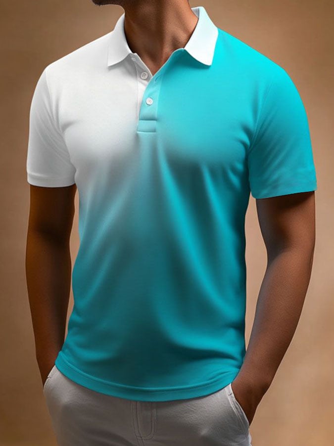 Men'S Casual Classic Contrast Color Print Business Short-Sleeved Polo Shirt