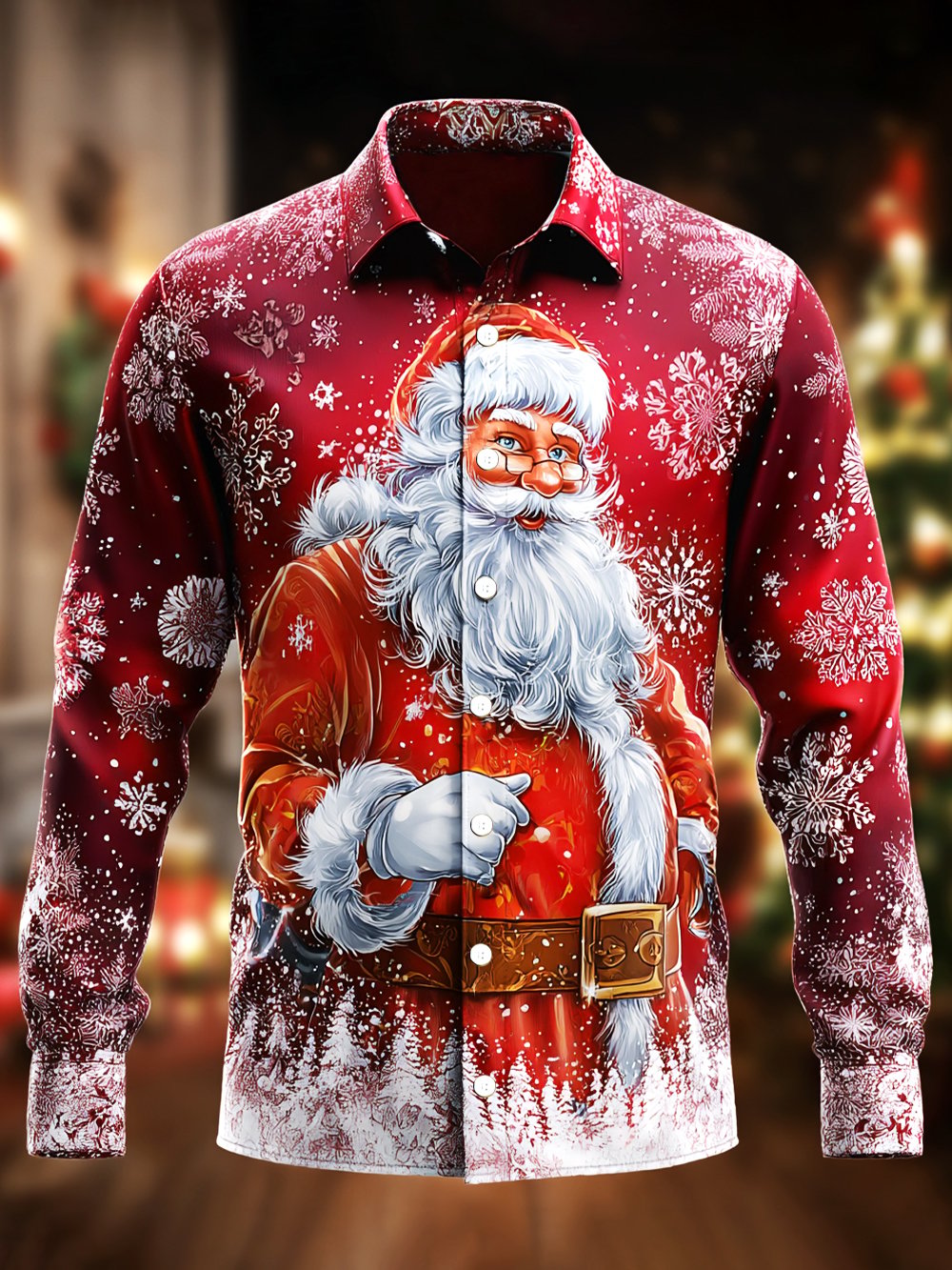 Men's Retro Casual Christmas Art Long-Sleeve Shirt