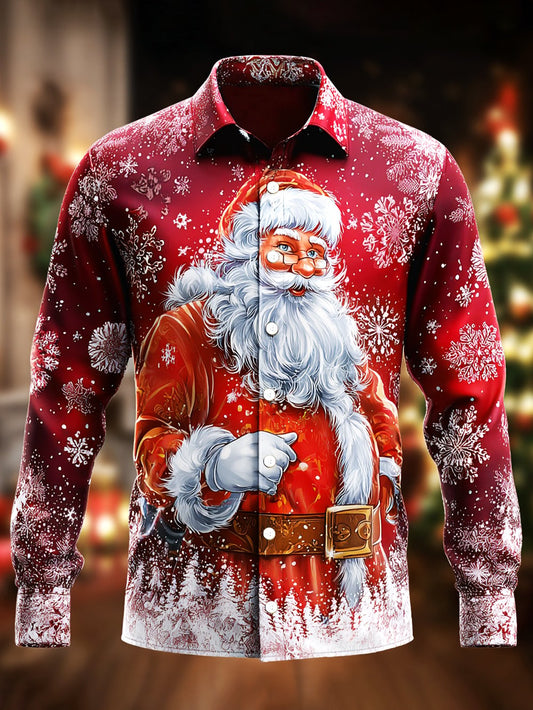 Men's Retro Casual Christmas Art Long-Sleeve Shirt