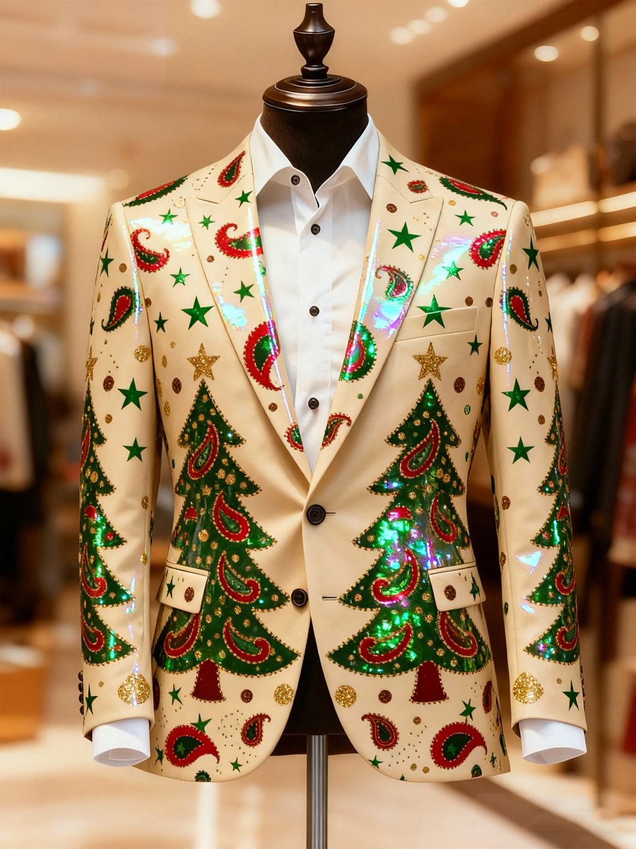Men's Luxury Christmas Tree Lapel Blazer