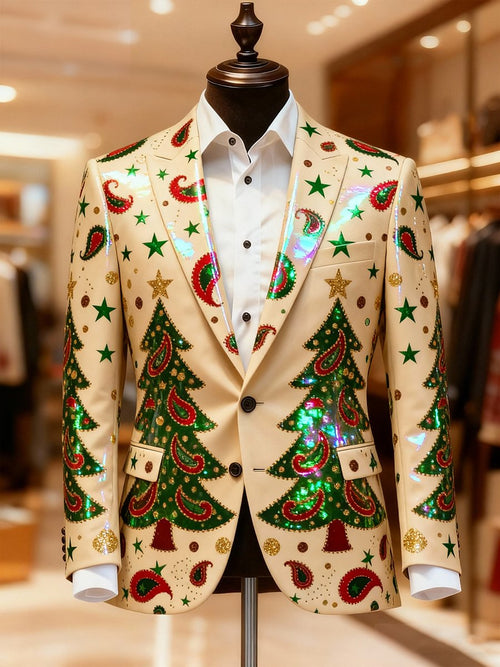 Men's Luxury Christmas Tree Lapel Blazer