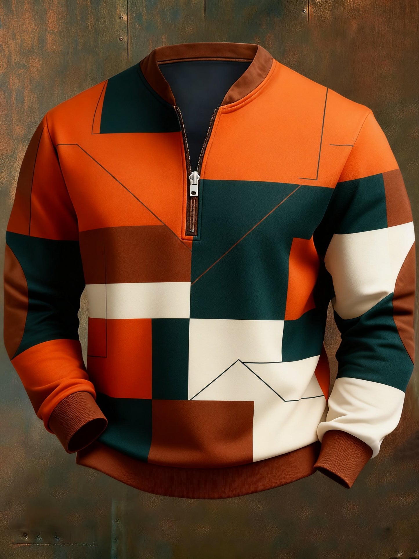 Men's Casual Geometric Color Block Print Sweatshirt