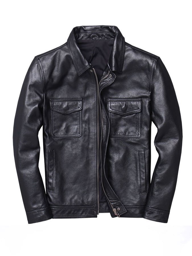 Men'S Vintage Distressed Casual Lapel Motorcycle Leather Jacket