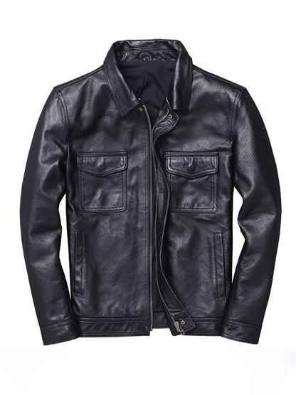 Men'S Vintage Distressed Casual Lapel Motorcycle Leather Jacket