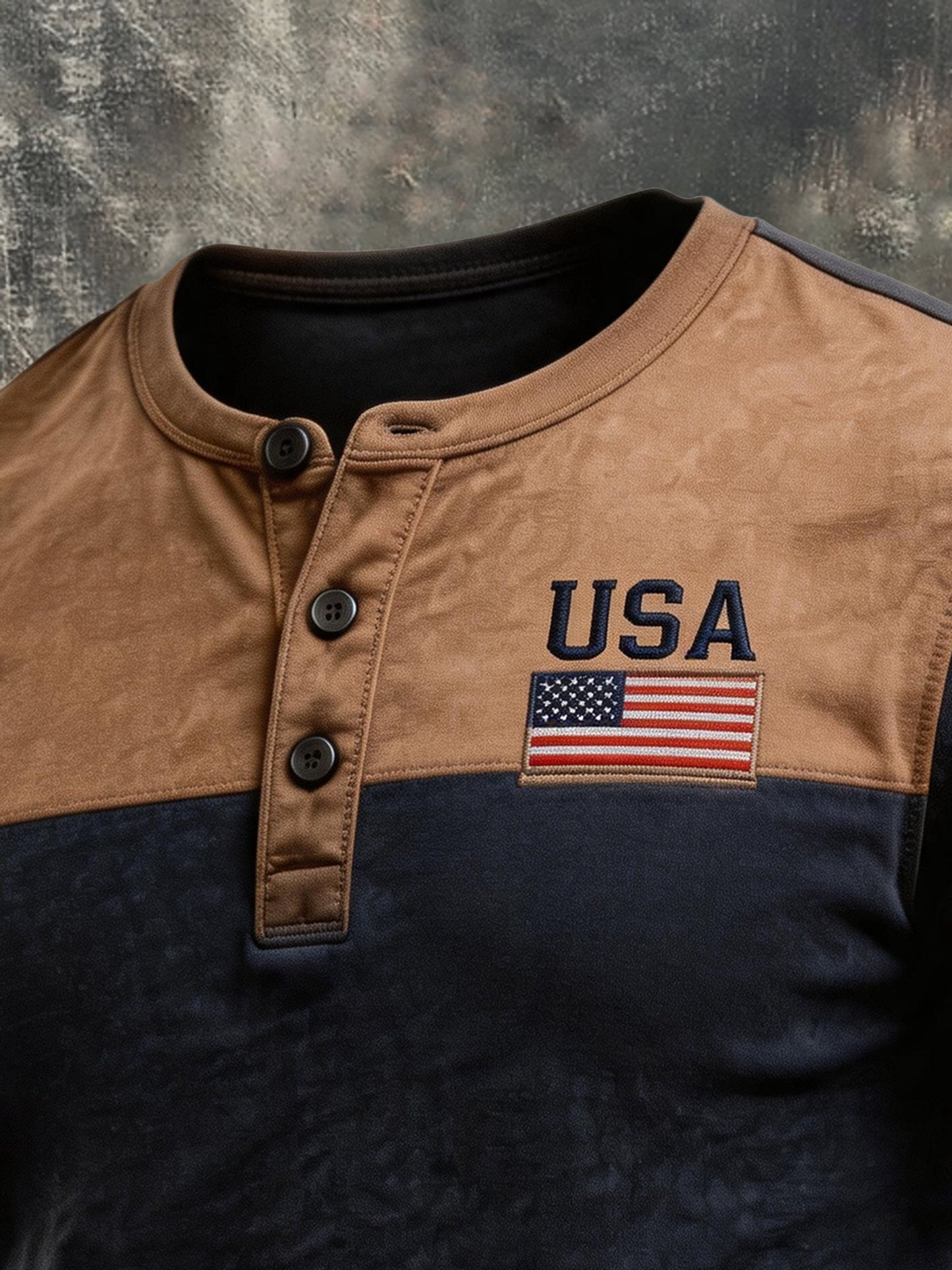 Men's Retro Patriotic Color-Block Short-Sleeve Henley Shirt