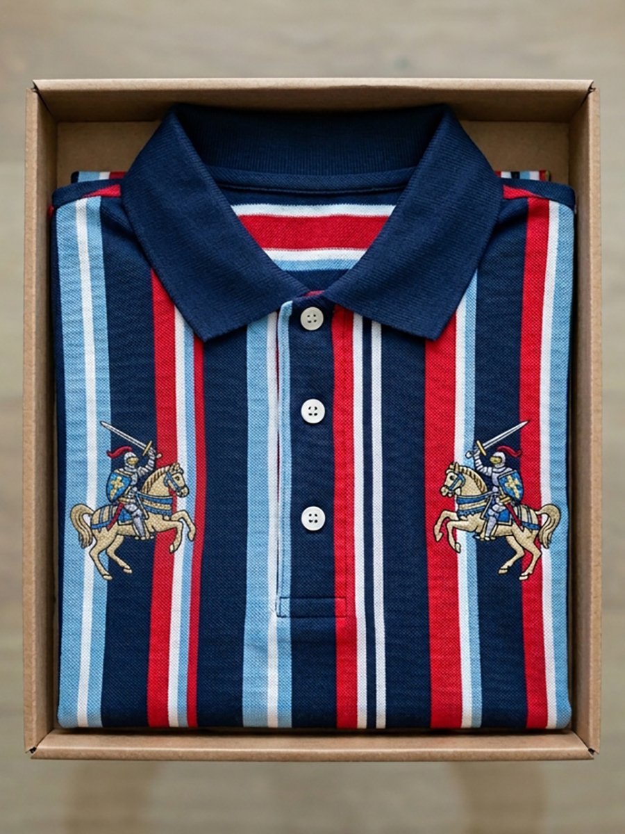 Men's Business Stroped Short-Sleeve Polo Shirt