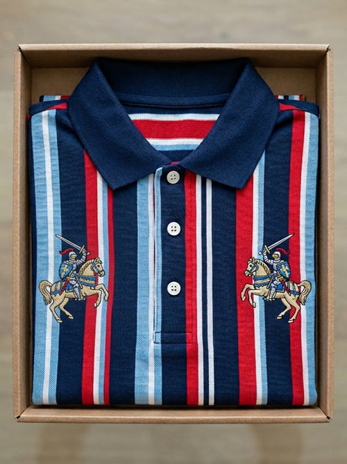 Men's Business Stroped Short-Sleeve Polo Shirt
