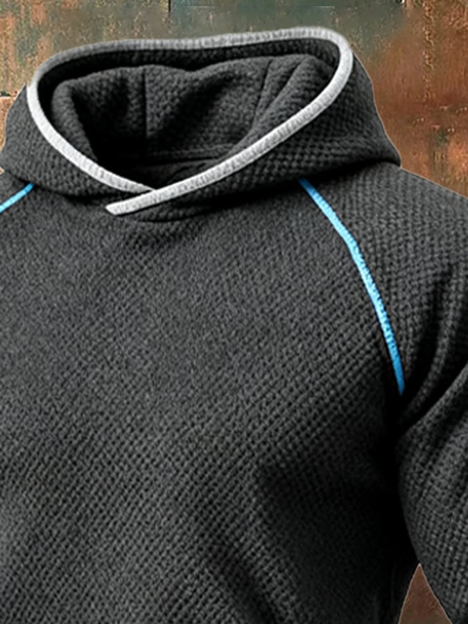 Men's Vintage Colorblock Suede Hooded Sweatshirt