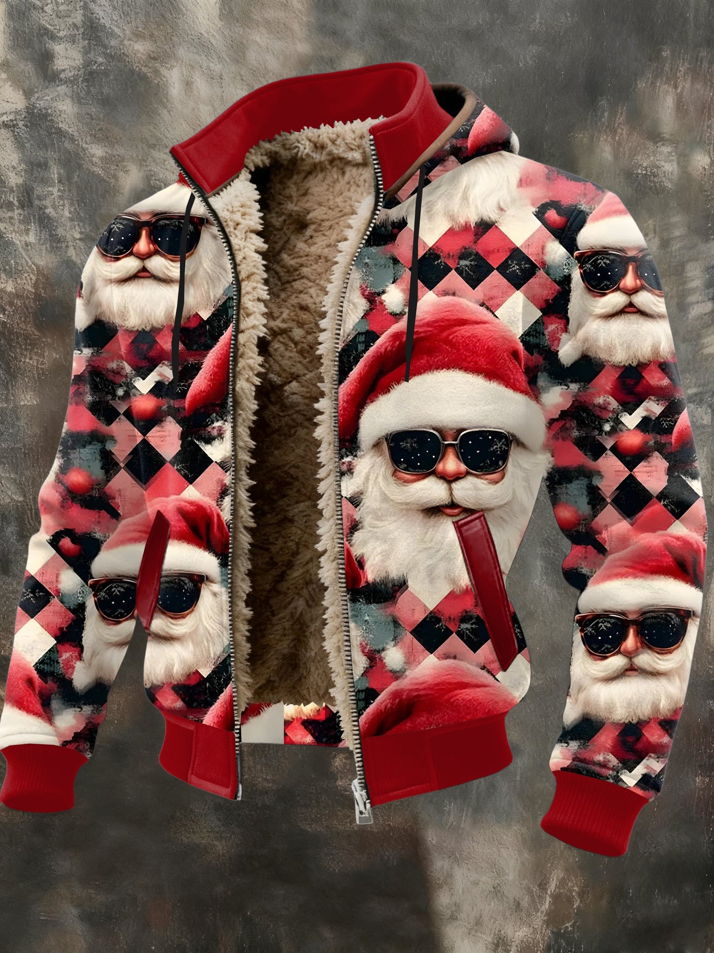 Men's Retro Christmas Art Print Hooded Jacket