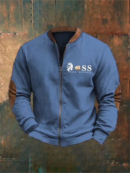 Men's Vintage Letter Design Printed Zipper Stand Collar Cardigan