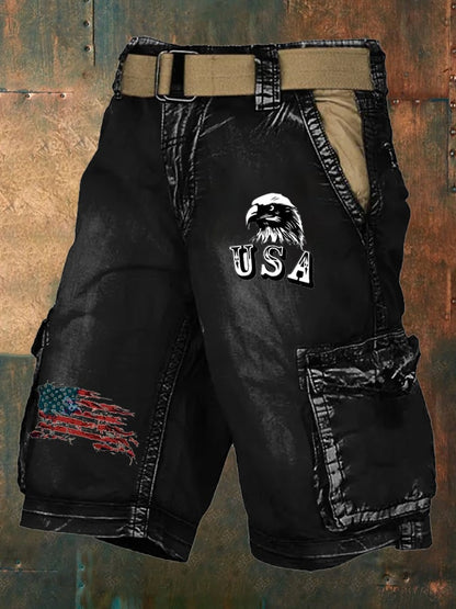 Men's Retro Independence Day Print Pocket Shorts
