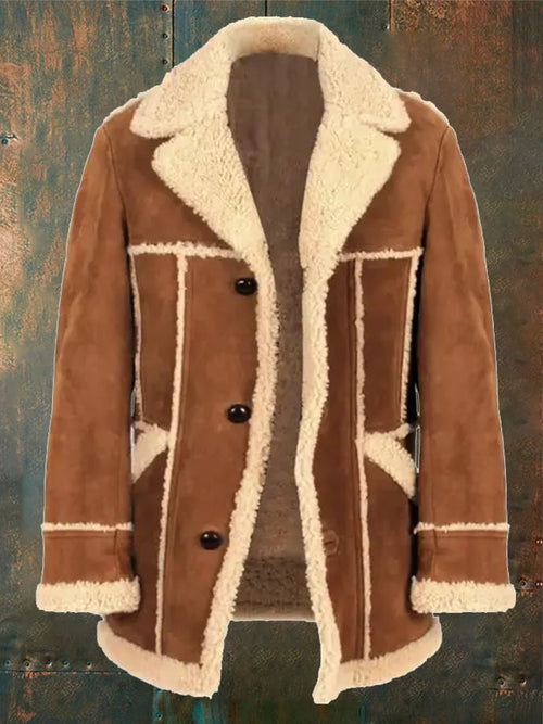 Men's Retro Patchwork Pocket Plush Reverse Collar Outdoor Jacket