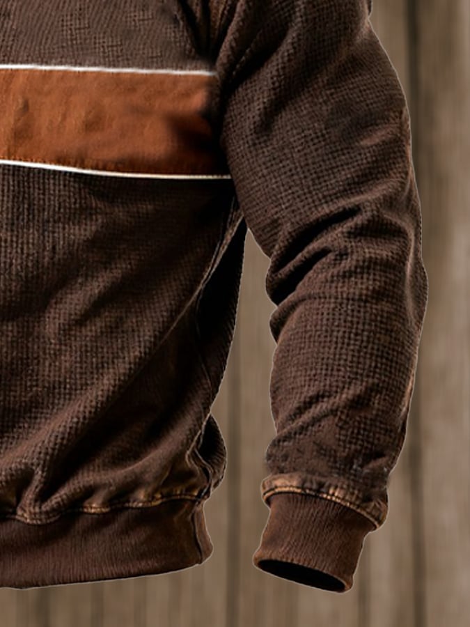 Men's Retro Contrast Color Comfort Zip-Up Sweatshirt