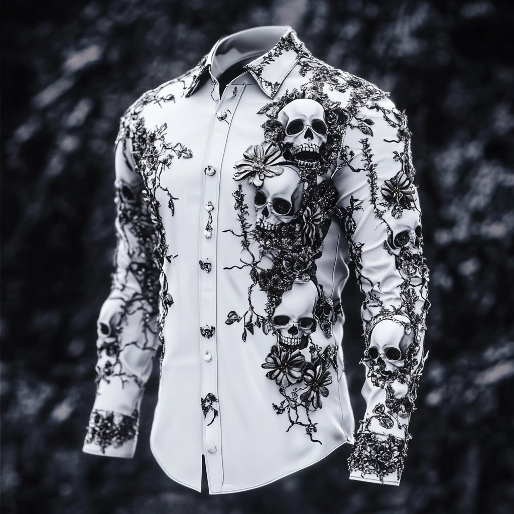 Men's Casual Vintage Black Pattern Shirt