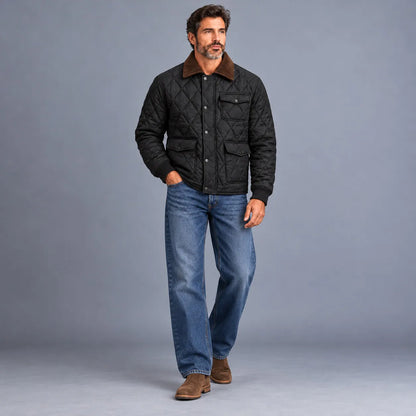 Men's Casual Solid Color Contrast Turndown Collar Utility Pockets Snap Buttons Quilted Jacket