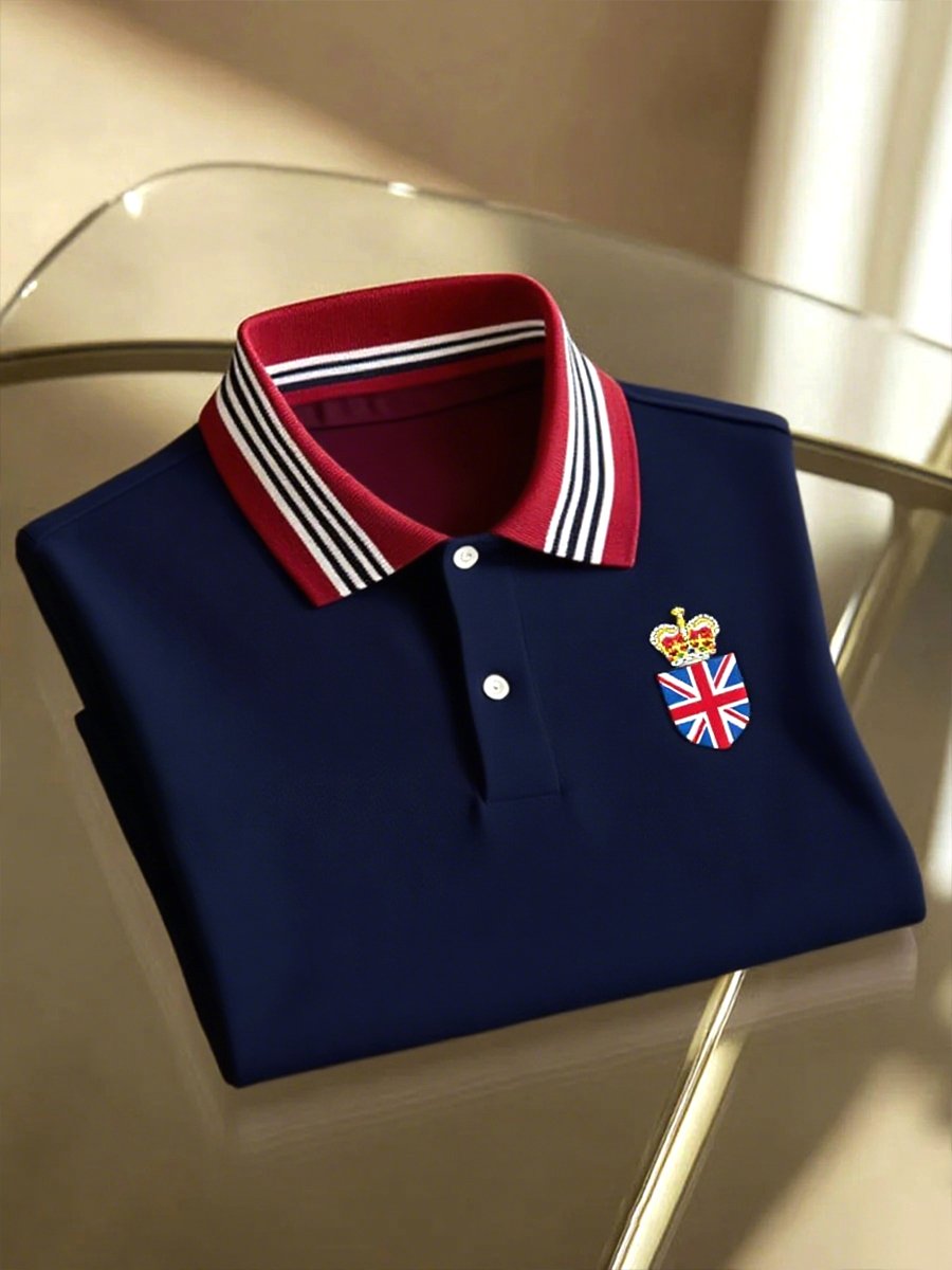 Men's Business Union Jack Casual Button Short Sleeve Polo Shirt