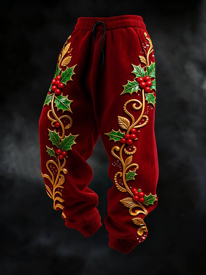 Men's casual Christmas holly sweatpants