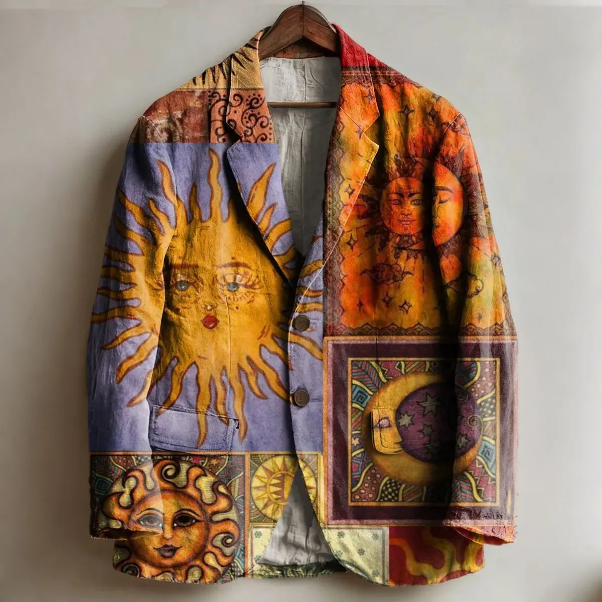 Men's Retro Hippie Sun And Moon Print Casual Blazer
