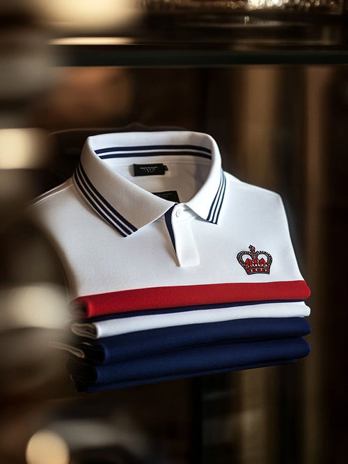 Men's Classic Business Logo Button Short Sleeve Polo Shirt