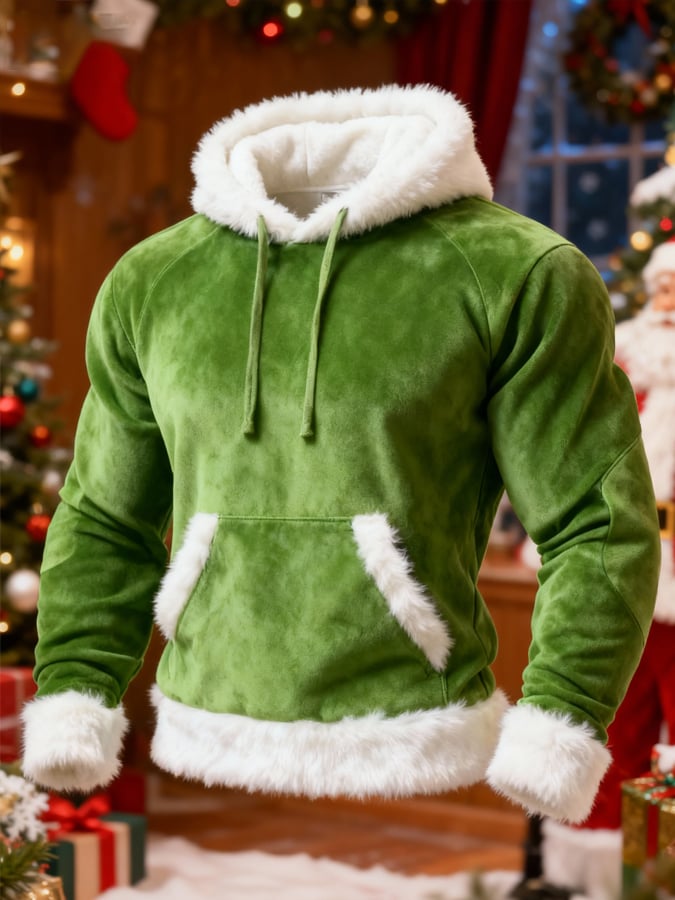 Men's Warm Suede and Plush Christmas Zipper Sweatshirt