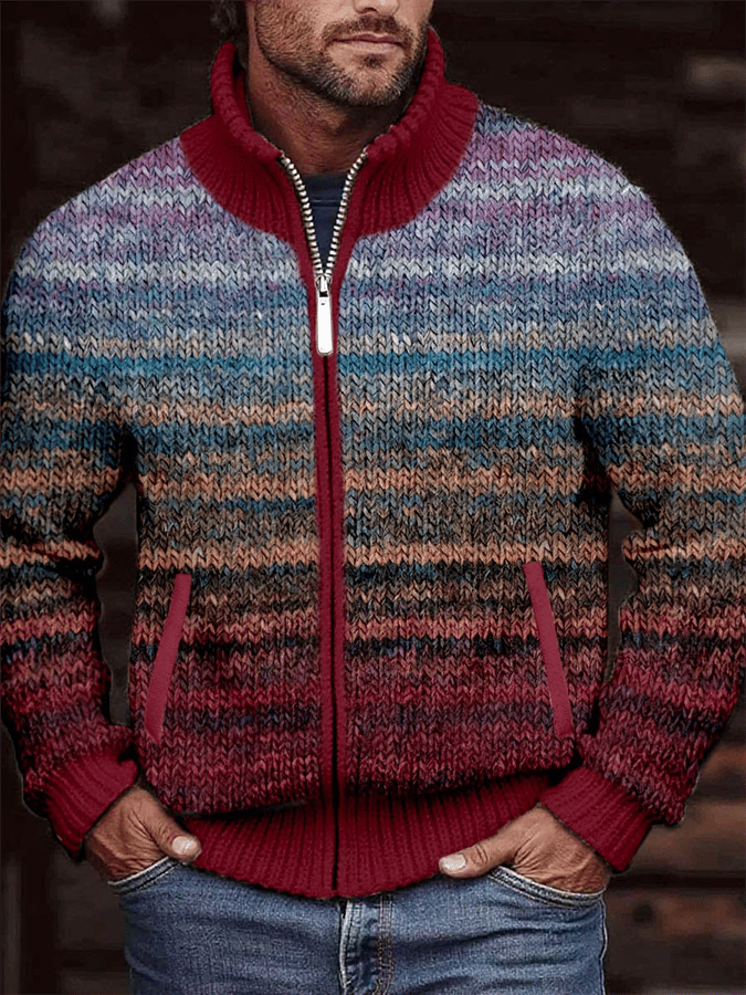 Men's Vintage Gradient Knitted Jacquard Zip Cozy Jacket