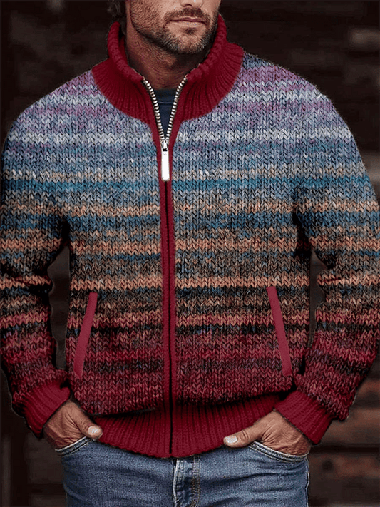 Men's Vintage Gradient Knitted Jacquard Zip Cozy Jacket