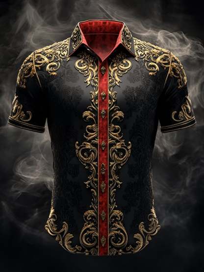 Men's Retro Gothic Pattern Short Sleeve Shirt