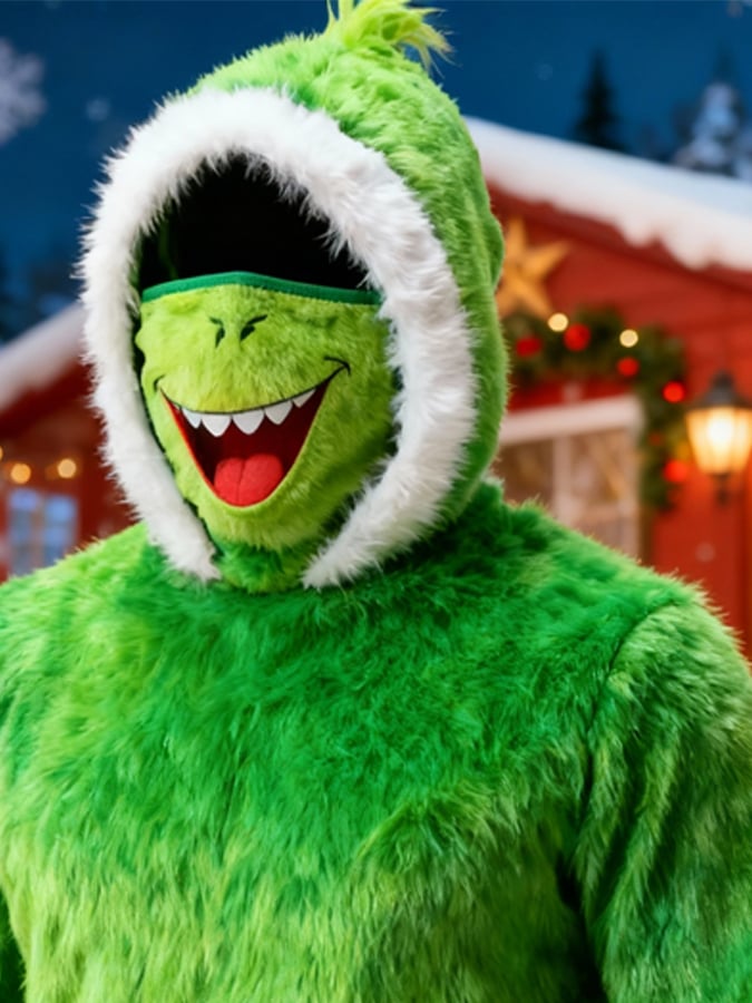 Men's Christmas Plush Hooded Jacket with Face Cover Design